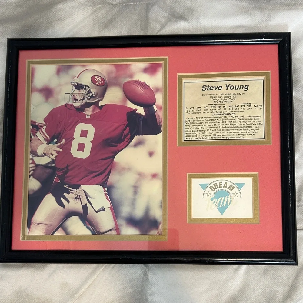 Framed Steve Young Football Memorabilia with Red and Black Accents, Custom Matte